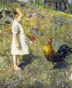 Akseli Gallen-Kallela 'The girl and the rooster' oil painting reproduction